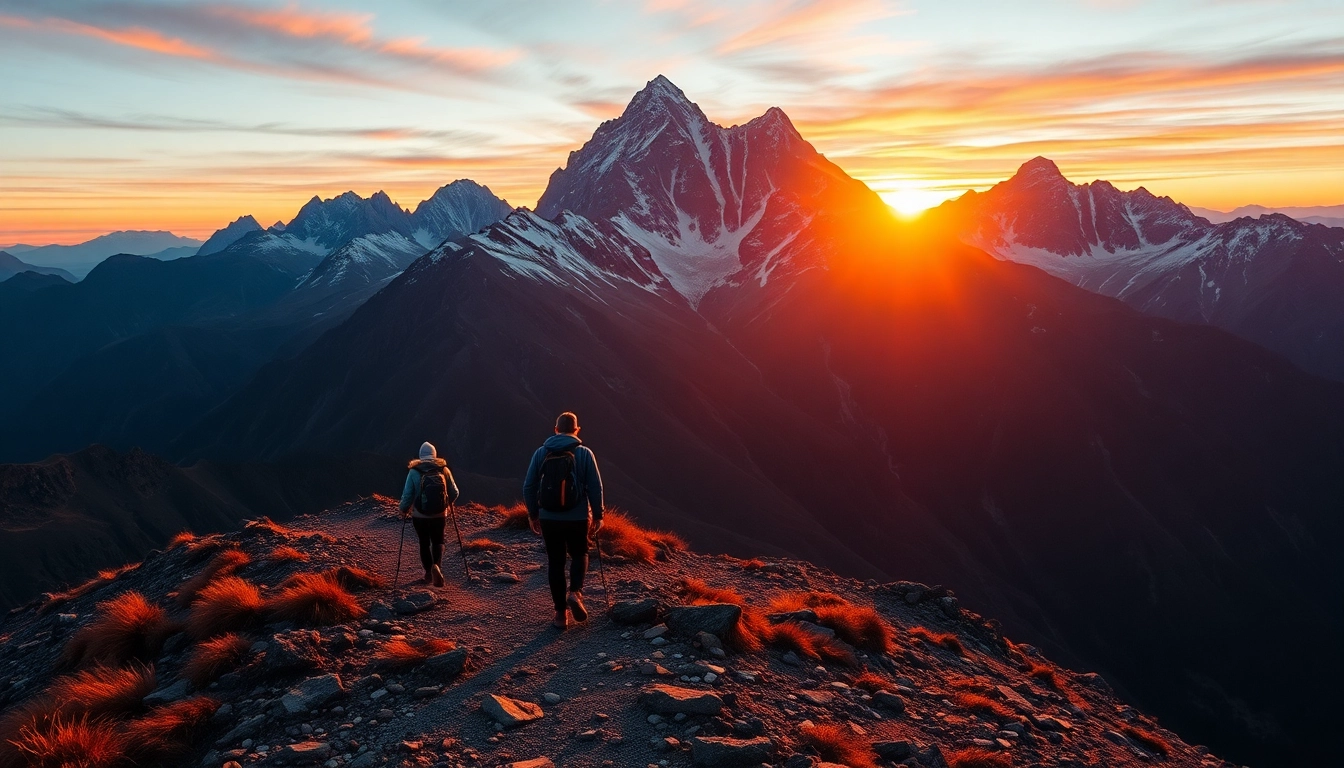 A guided trek through lush mountain terrain with a knowledgeable guide leading hikers on a scenic trail in natural surroundings.