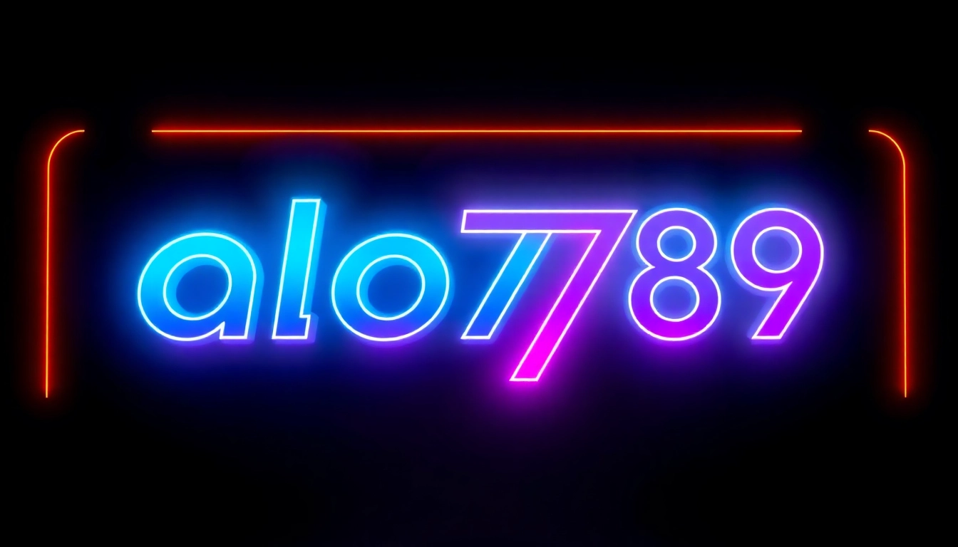 Engaging image showcasing alo789's branding, highlighting a modern online platform for betting and entertainment with vibrant neon accents to attract users seeking reliable gaming services.