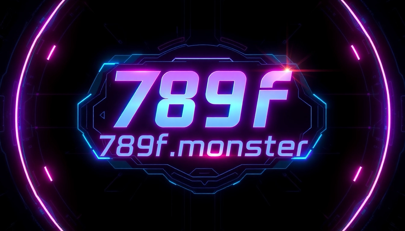 Visual branding for 789f.monster showcasing a dynamic, neon-lit digital design with futuristic elements representing online presence and technology.