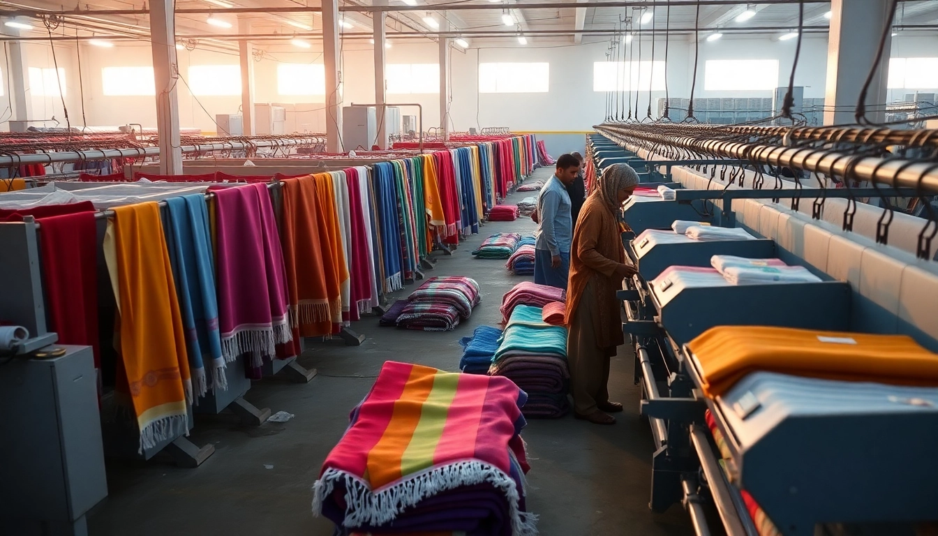Pakistani towels manufacturer creating premium quality towels with skilled craftsmanship in a modern factory setting.
