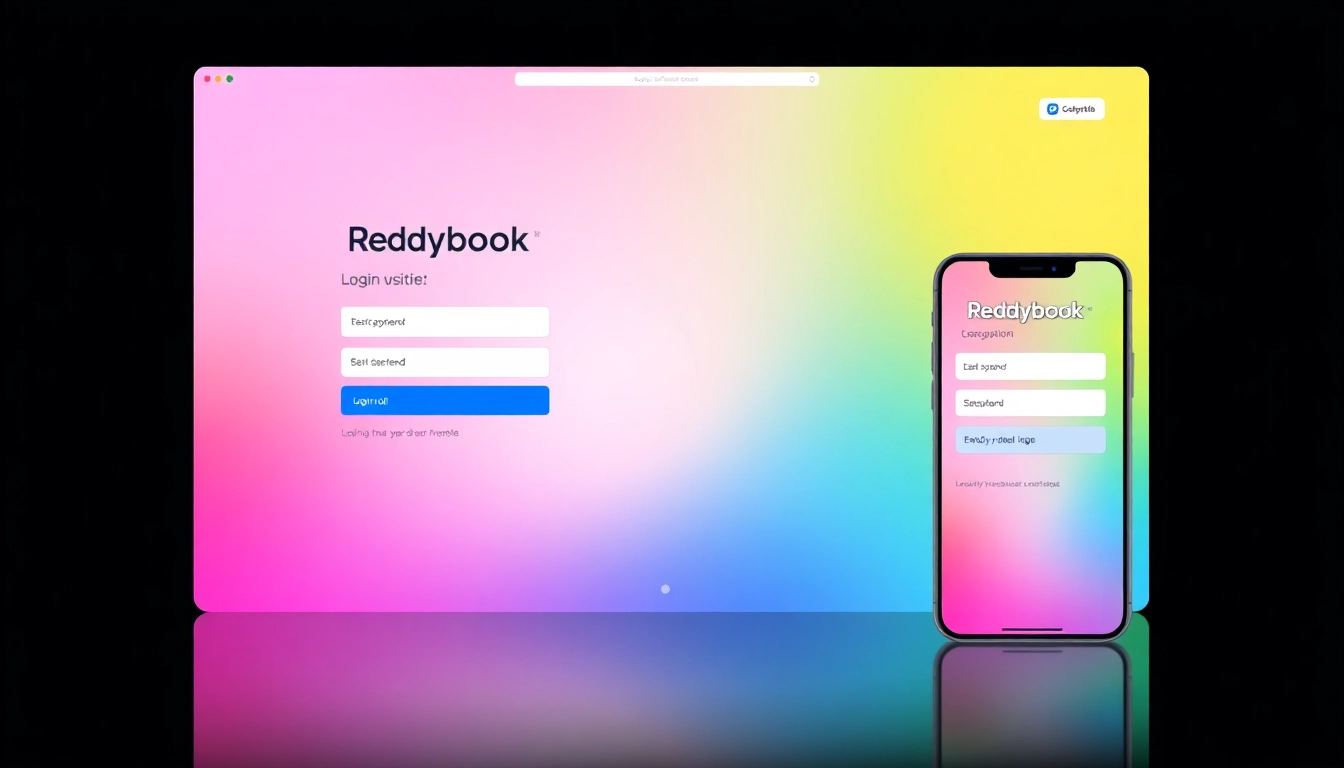 Reddybook login page interface showing user credentials fields with brand colors and secure access features