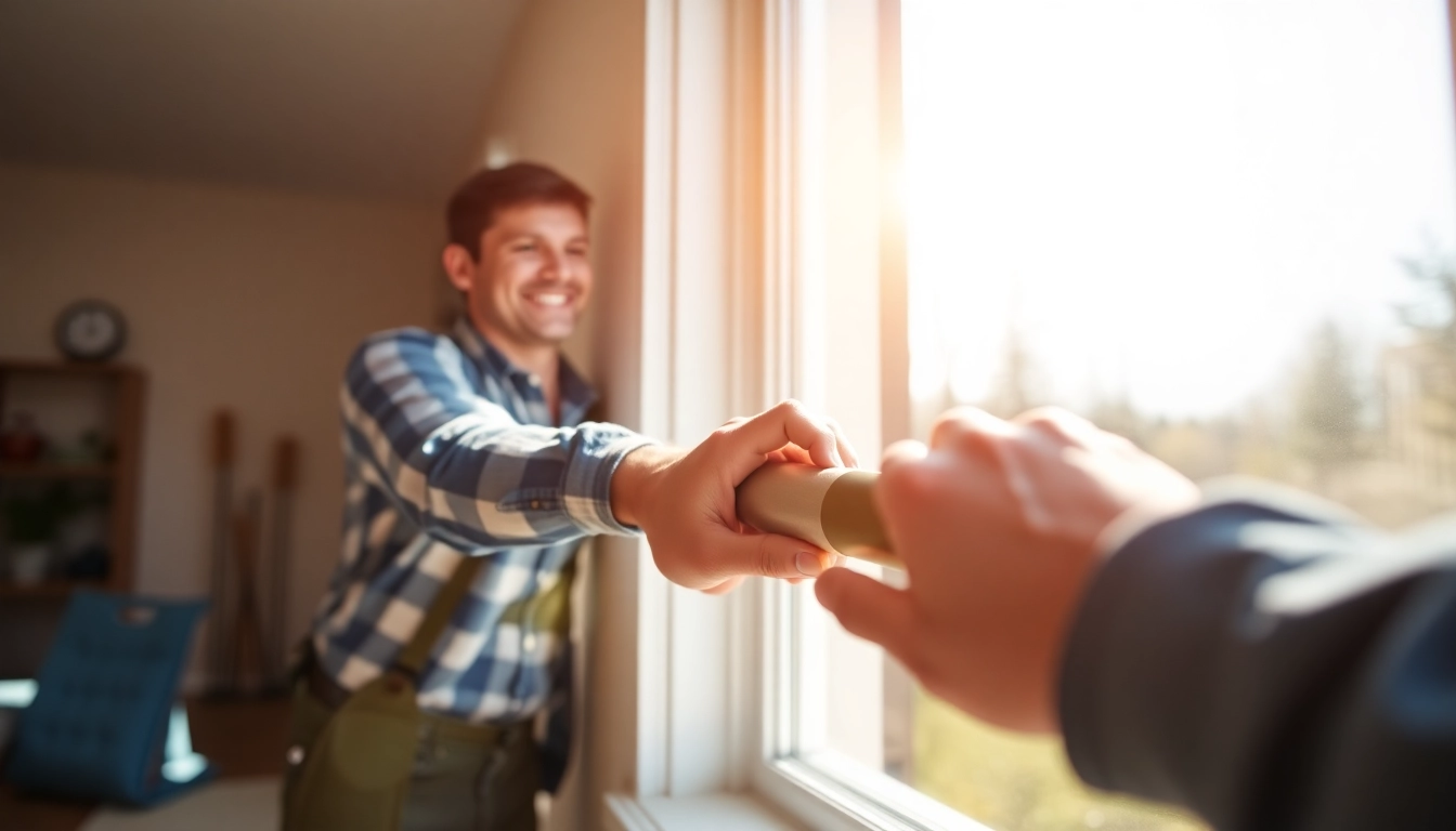 Window Installers Near Me: Skilled crew installing energy-efficient windows on a sunny home.
