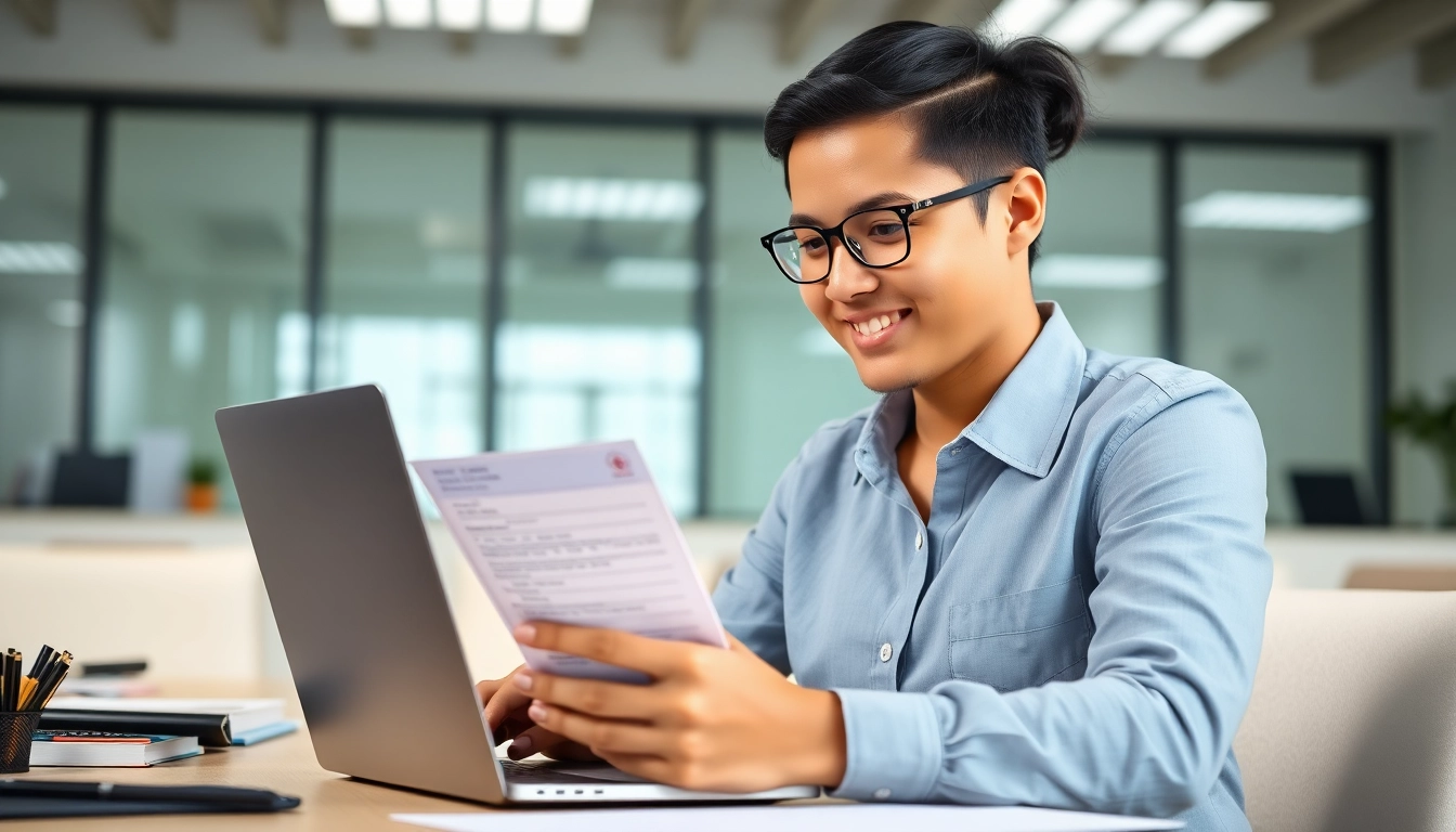 Admit Card download process for government exams with a student using a laptop confidently